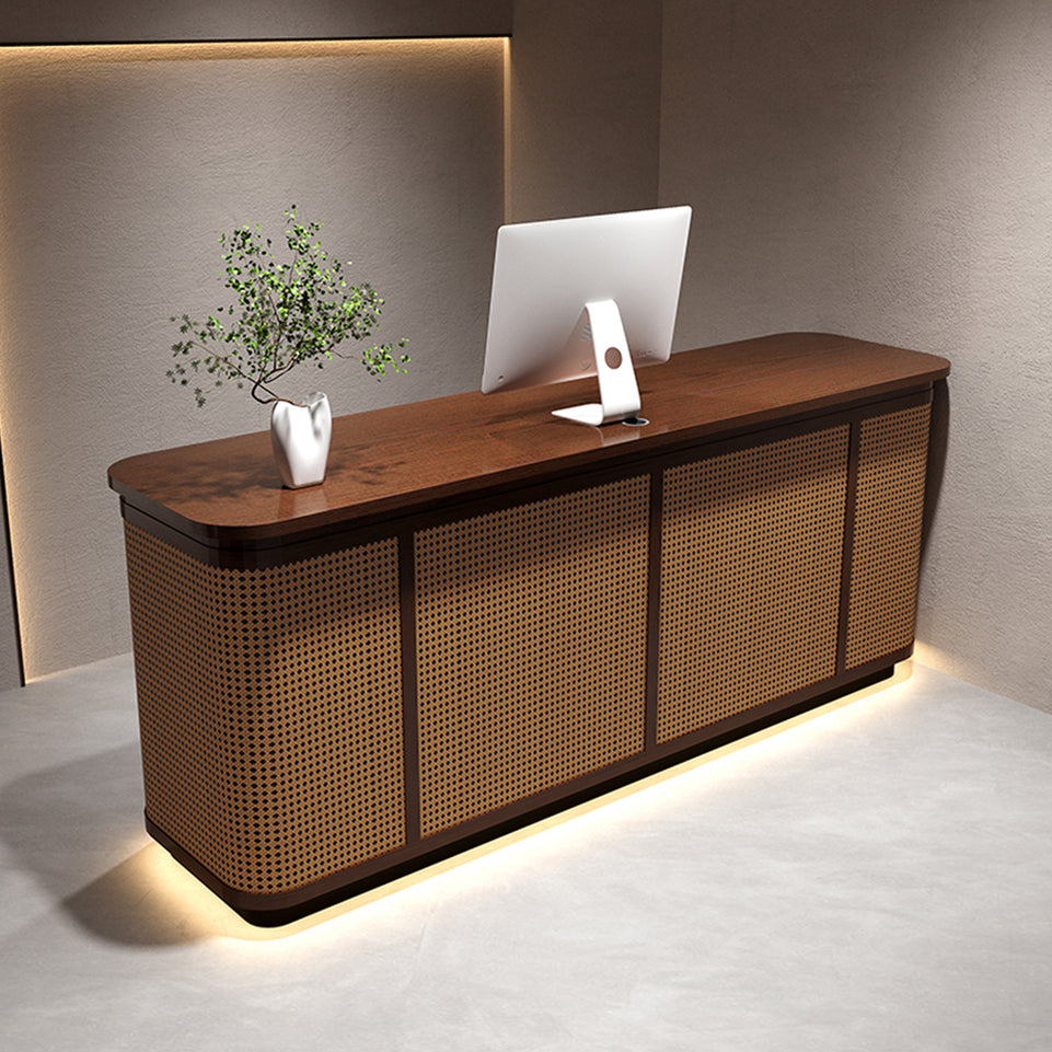 Rattan Straight Reception Desk with Multi-Drawer and Keyboard Tray for Inns and Salons JDT-108