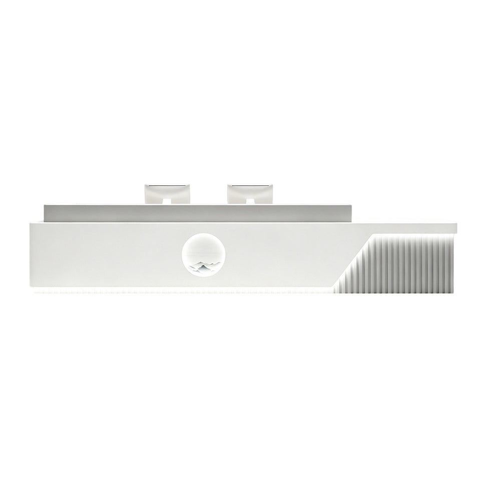 Elegant Reception Desk with Marble-look Finish, LED Lighting, Right-angle Design & Spacious Storage Cabinet for Salon & Retail Spaces (59–197 in. L)