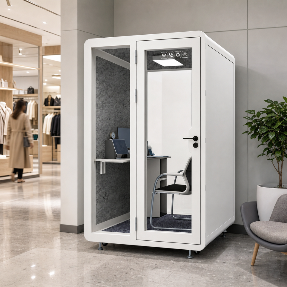Professional Acoustic Pod with Multi-layer Soundproof Structure, Safety Glass, Silent Ventilation System & LED Lighting for Private Spaces