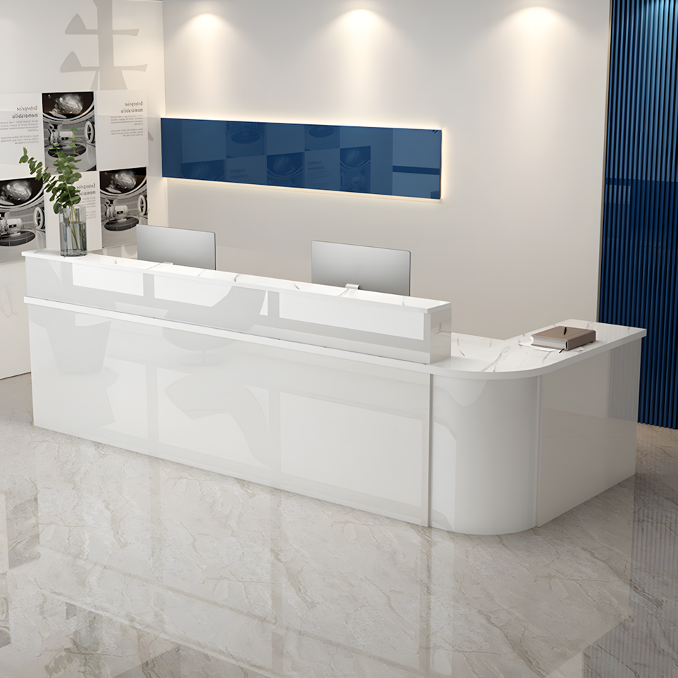 Minimalist L-Shaped Reception Desk with Lockable Drawers for Offices and Salons JDT-1038