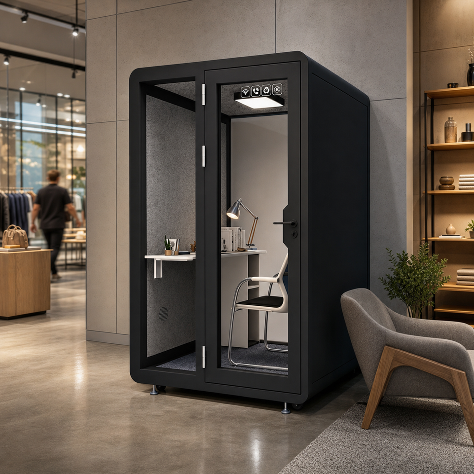 Professional Acoustic Pod with Multi-layer Soundproof Structure, Safety Glass, Silent Ventilation System & LED Lighting for Private Spaces