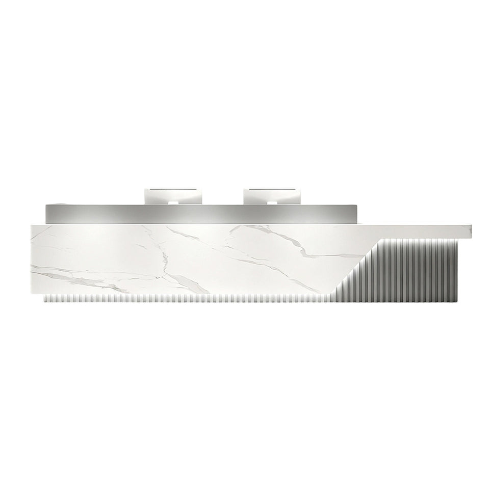 Elegant Reception Desk with Marble-look Finish, LED Lighting, Right-angle Design & Spacious Storage Cabinet for Salon & Retail Spaces (59–197 in. L)