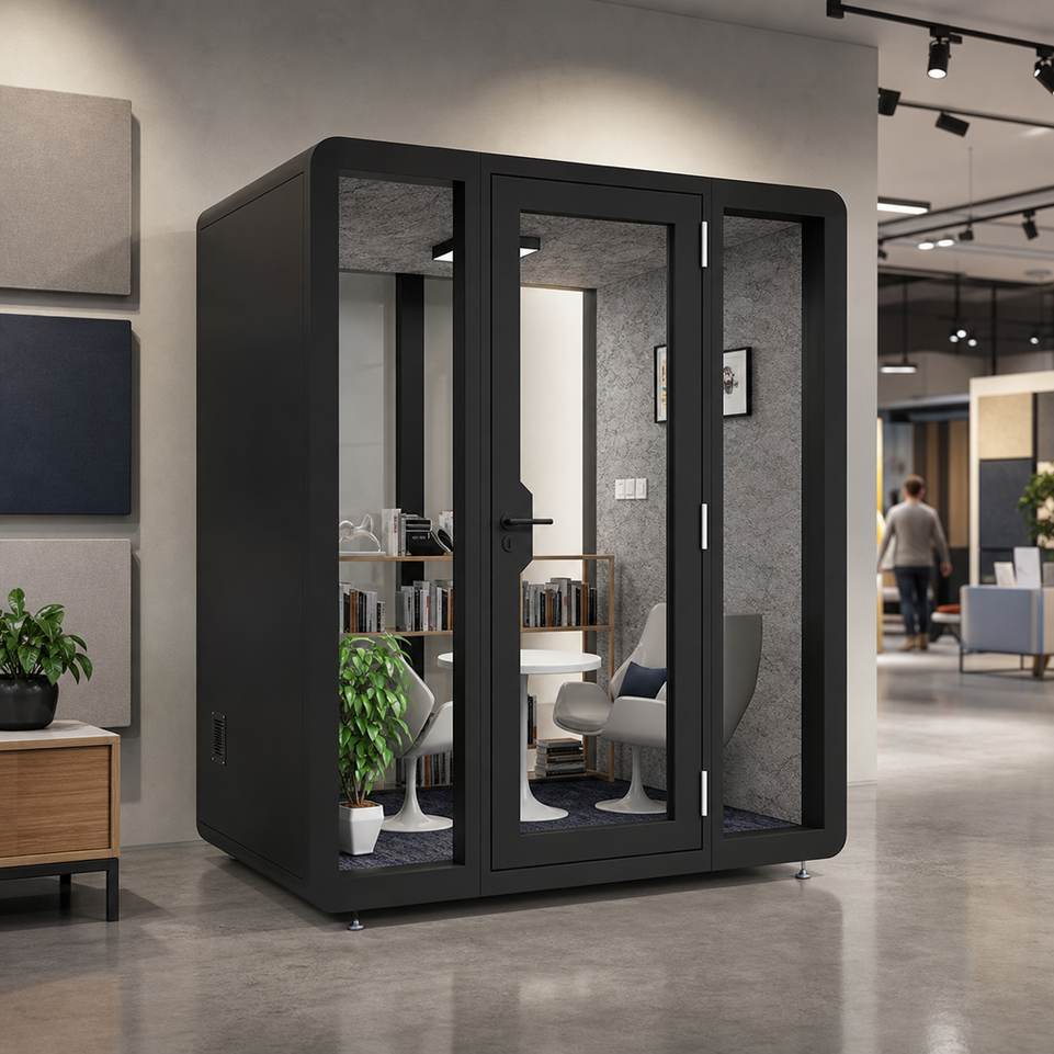 Professional Acoustic Pod with Multi-layer Soundproof Structure, Safety Glass, Silent Ventilation System & LED Lighting for Private Spaces