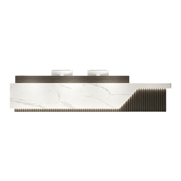 Elegant Reception Desk with Marble-look Finish, LED Lighting, Right-angle Design & Spacious Storage Cabinet for Salon & Retail Spaces (59–197 in. L)