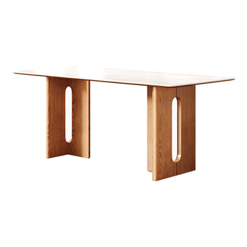 Modern Sintered Stone Dining Table with Thick Double-layer Top & Solid Oak Frame for 4–6 People（Stock Items）