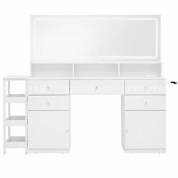 File Cabinet 55 in Tall with LED Mirror, File Drawers & Built-In Outlets for Office