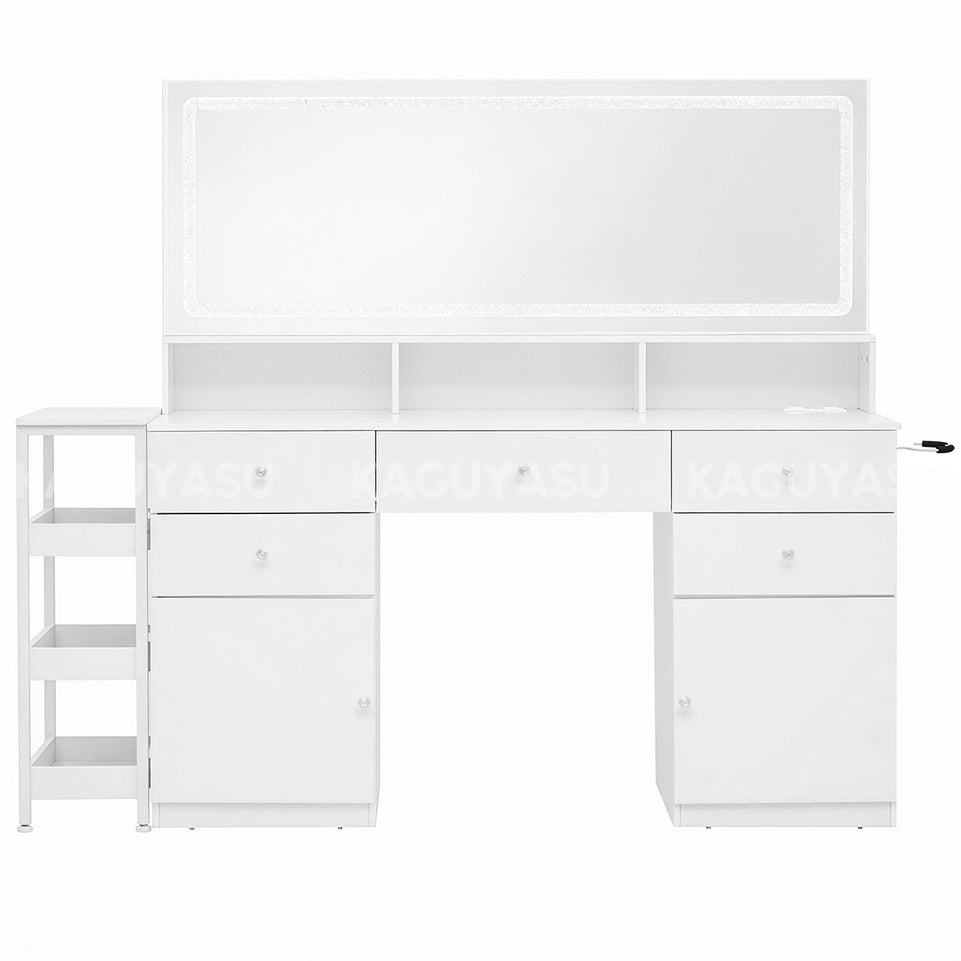 File Cabinet 55 in Tall with LED Mirror, File Drawers & Built-In Outlets for Office