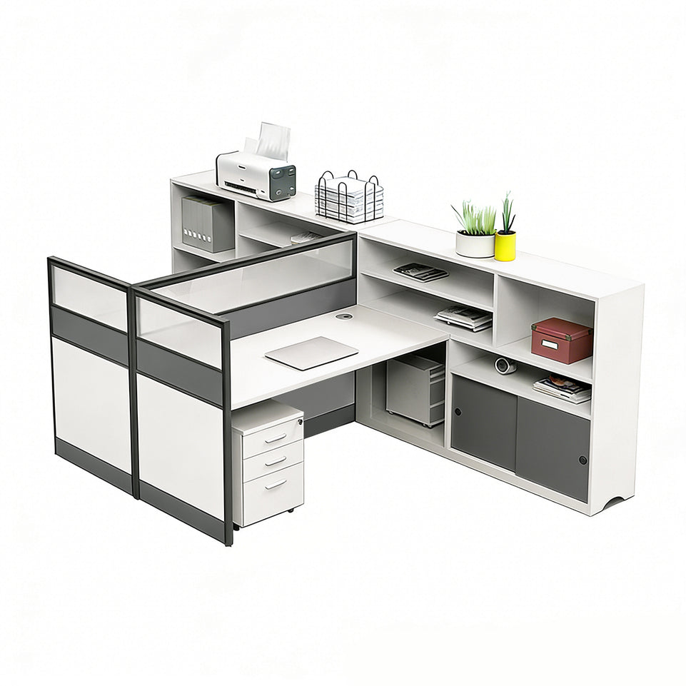 Office Workstation Desk with Privacy Panel, Cable Management & Mobile Pedestal