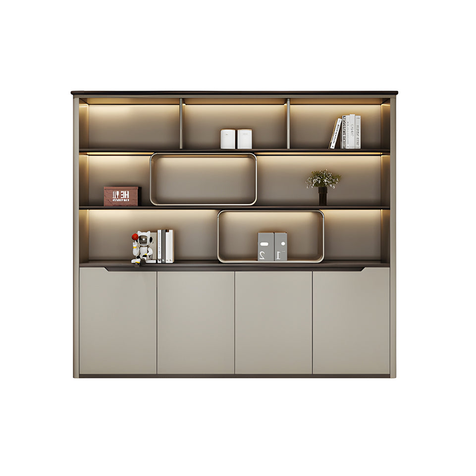 Modern Executive Desk with Curved, LED Lighting & Side Storage for Home Office