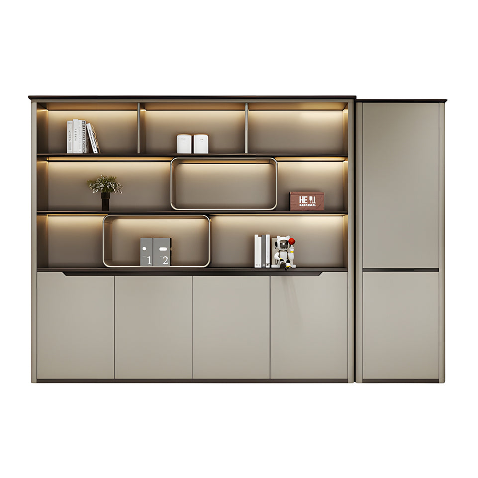 Modern Executive Desk with Curved, LED Lighting & Side Storage for Home Office