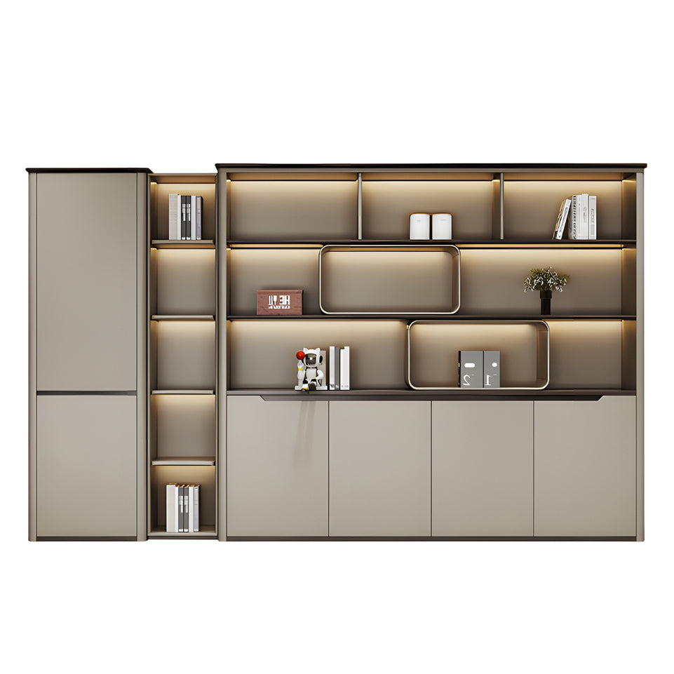 Modern Executive Desk with Curved, LED Lighting & Side Storage for Home Office