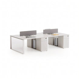 Office Workstation Desk with Built-In Outlets, Cable Management & File Drawers