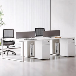 Office Workstation Desk with Built-In Outlets, Cable Management & File Drawers