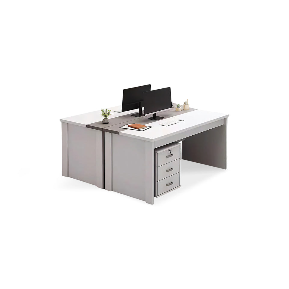 Stylish Office Computer Desk Work Gray White Desk with Side Cabinet Thickened Panel Scratch Resistant Water Resistant YGZ-1084