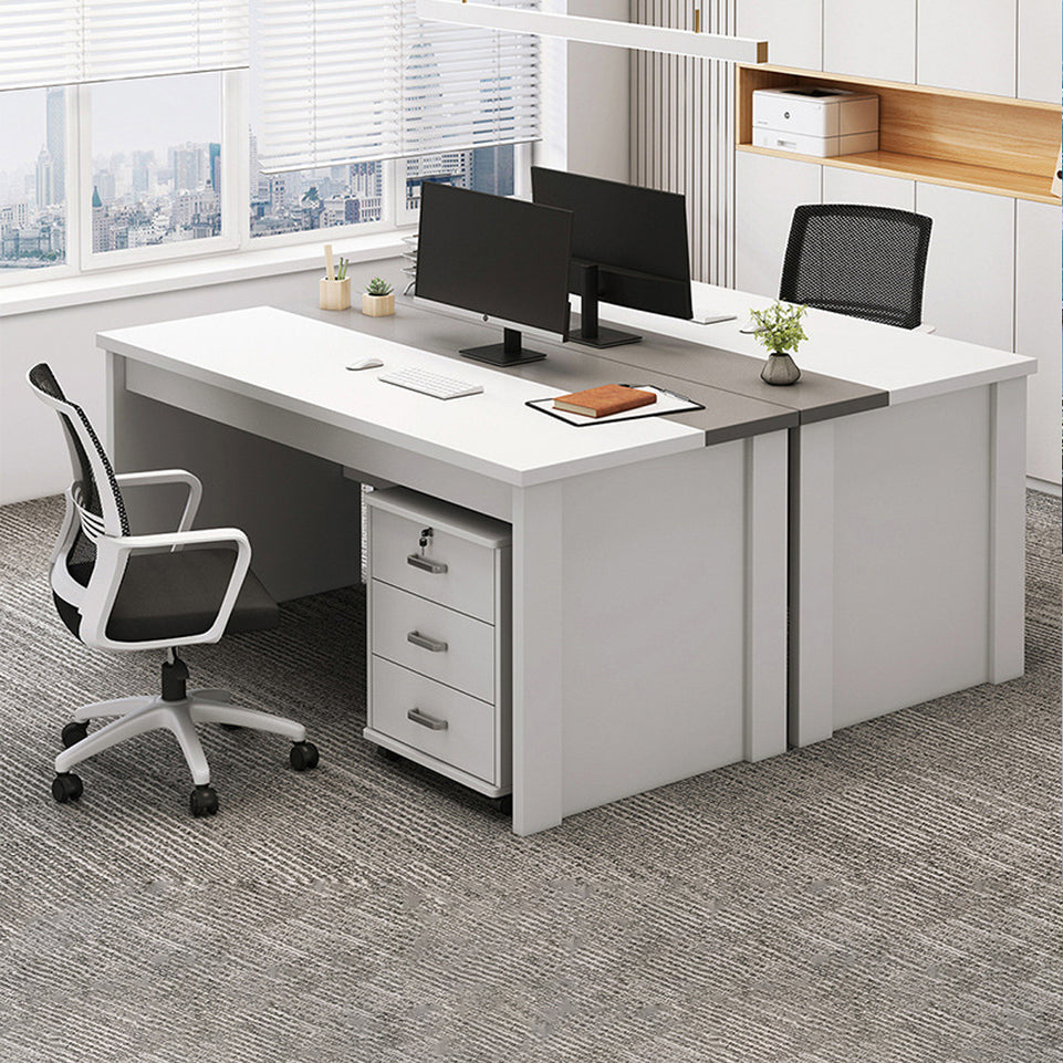 Stylish Office Computer Desk Work Gray White Desk with Side Cabinet Thickened Panel Scratch Resistant Water Resistant YGZ-1084