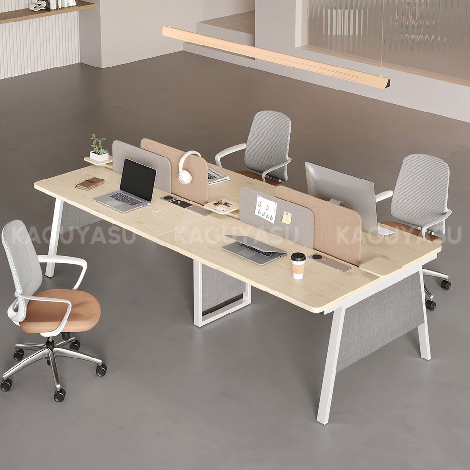 Professional 110" L 4-person Office Workstation Desk with Multifunctional Cable Box, Fabric Privacy Panels & Reinforced Fabric Panel Legs for Collaborative Workspaces