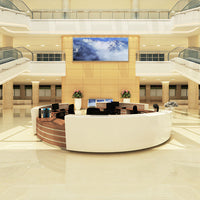 Sleek Curved High-Gloss Reception Desk–Customizable Medical And Hospital Nurse Station With Organized Storage YLJJ-2008