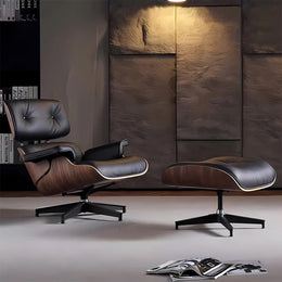 A stylish customizable indoor living room chair made of genuine leather and natural wood YZ-M042
