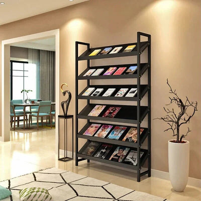 Angled Floor-Standing Bookshelf with Storage for Display Racks and Magazines ZZJ-008