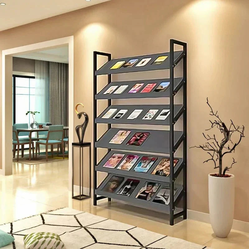 Angled Floor-Standing Bookshelf with Storage for Display Racks and Magazines ZZJ-008