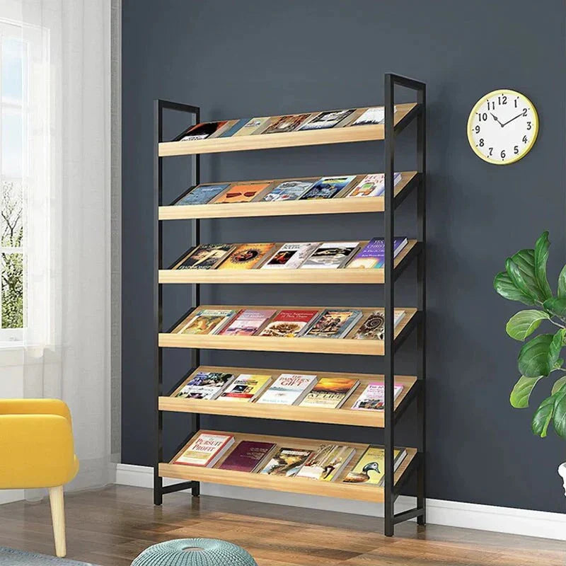 Angled Floor-Standing Bookshelf with Storage for Display Racks and Magazines ZZJ-008