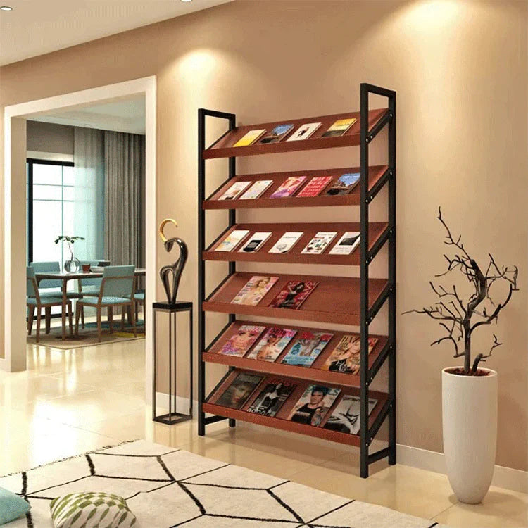 Angled Floor-Standing Bookshelf with Storage for Display Racks and Magazines ZZJ-008