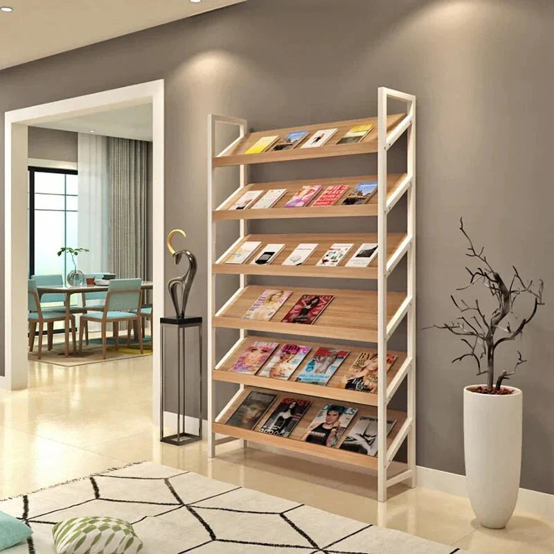 Angled Floor-Standing Bookshelf with Storage for Display Racks and Magazines ZZJ-008