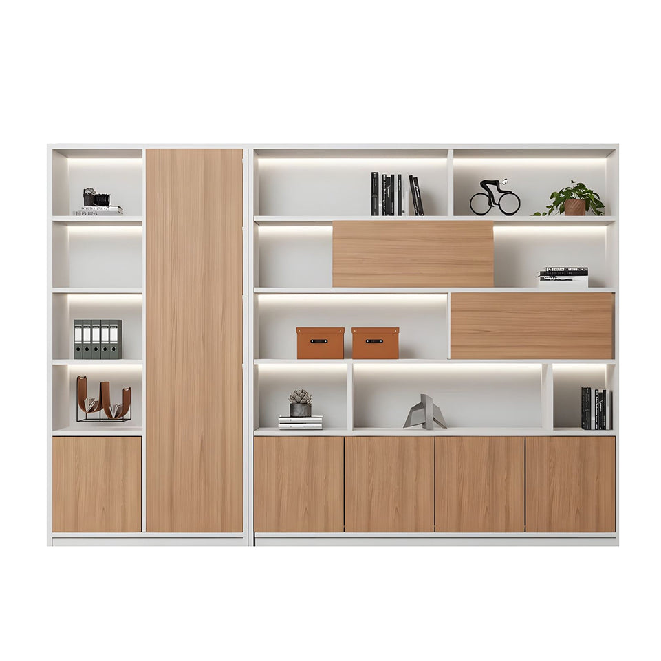 Contemporary Executive Spacious Wooden Office File Cabinet with Hidden Storage and Press-to-Open Doors WJG-2179