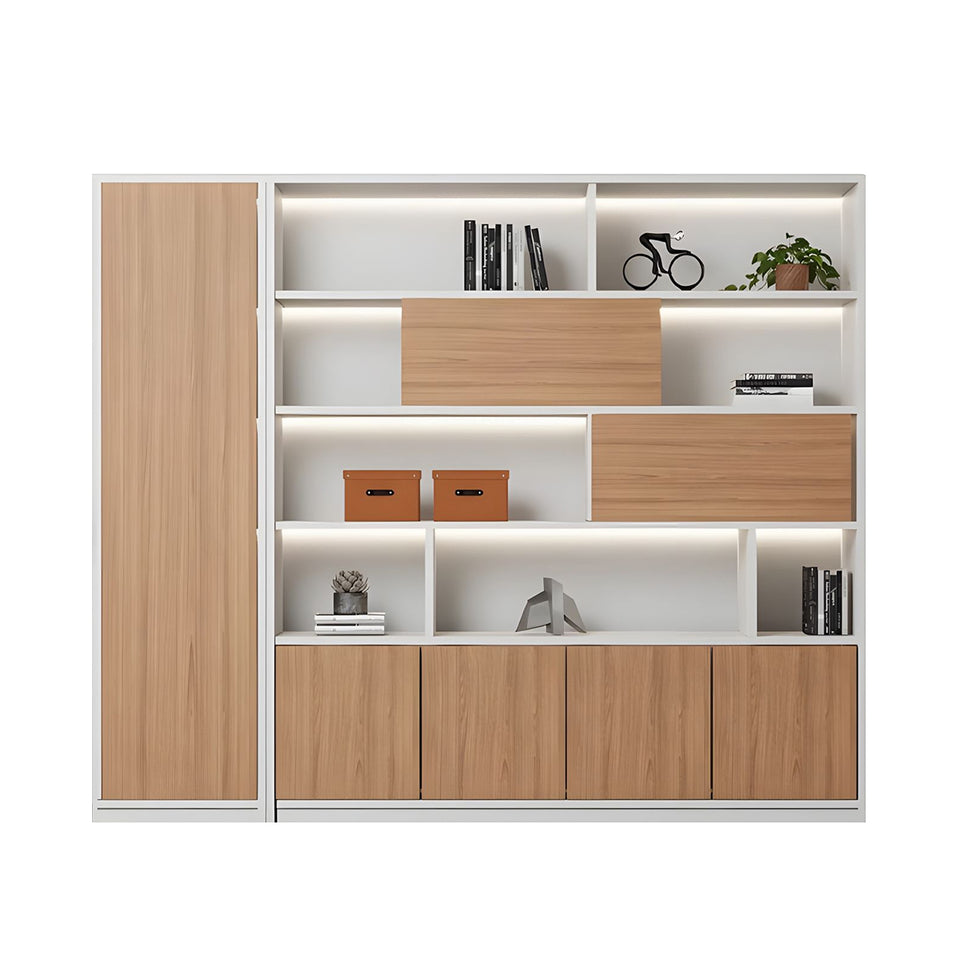 Contemporary Executive Spacious Wooden Office File Cabinet with Hidden Storage and Press-to-Open Doors WJG-2179