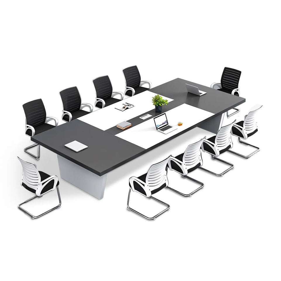 Color-Blocked Rectangle Conference Table and Chair Set with Cable Management for Meeting Rooms HYZ-008-KC-W(West Coast)