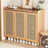 Spacious Woven Door Entryway Shoe Cabinet With Multi-Layer Storage For Modern Home, Eco-Friendly Solid Wood , Functional And Stylish Hallway Organizer CWG-02265