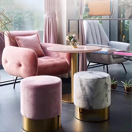 Velvet Upholstered Accent Stool With Stainless Base–Compact Elegance For Bedroom Or Boutique BSF-2072