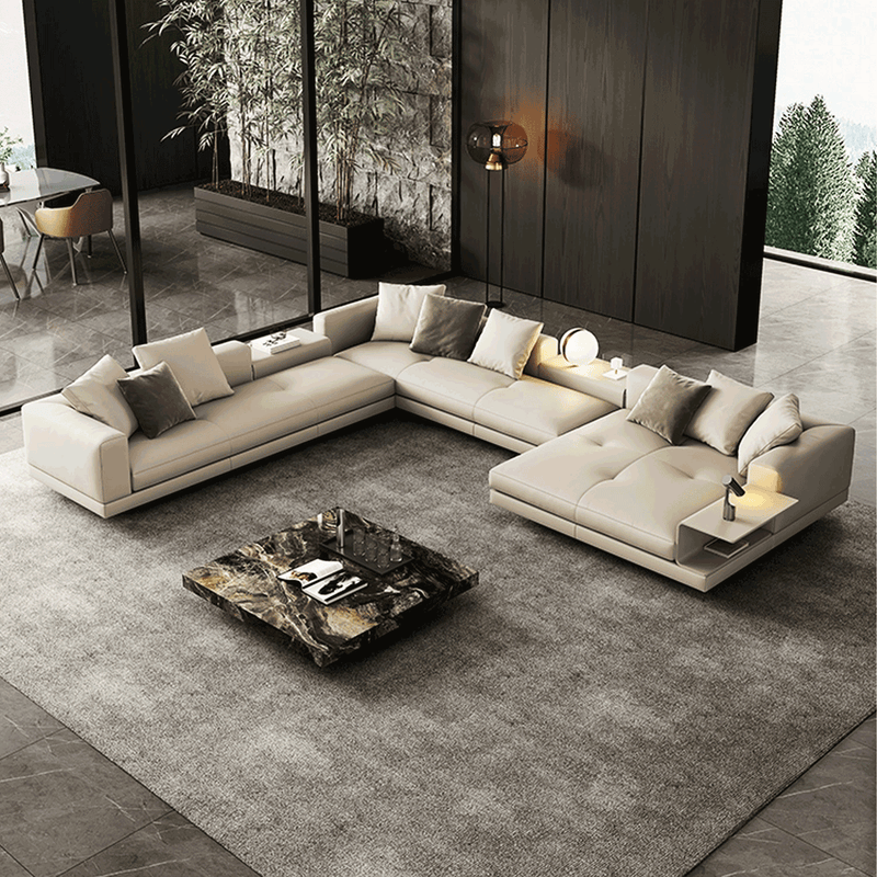 Pioneer Minimalist Italian-Style Genuine Leather Sofa With Curved Armrests And Plush Cushions BSF-2068