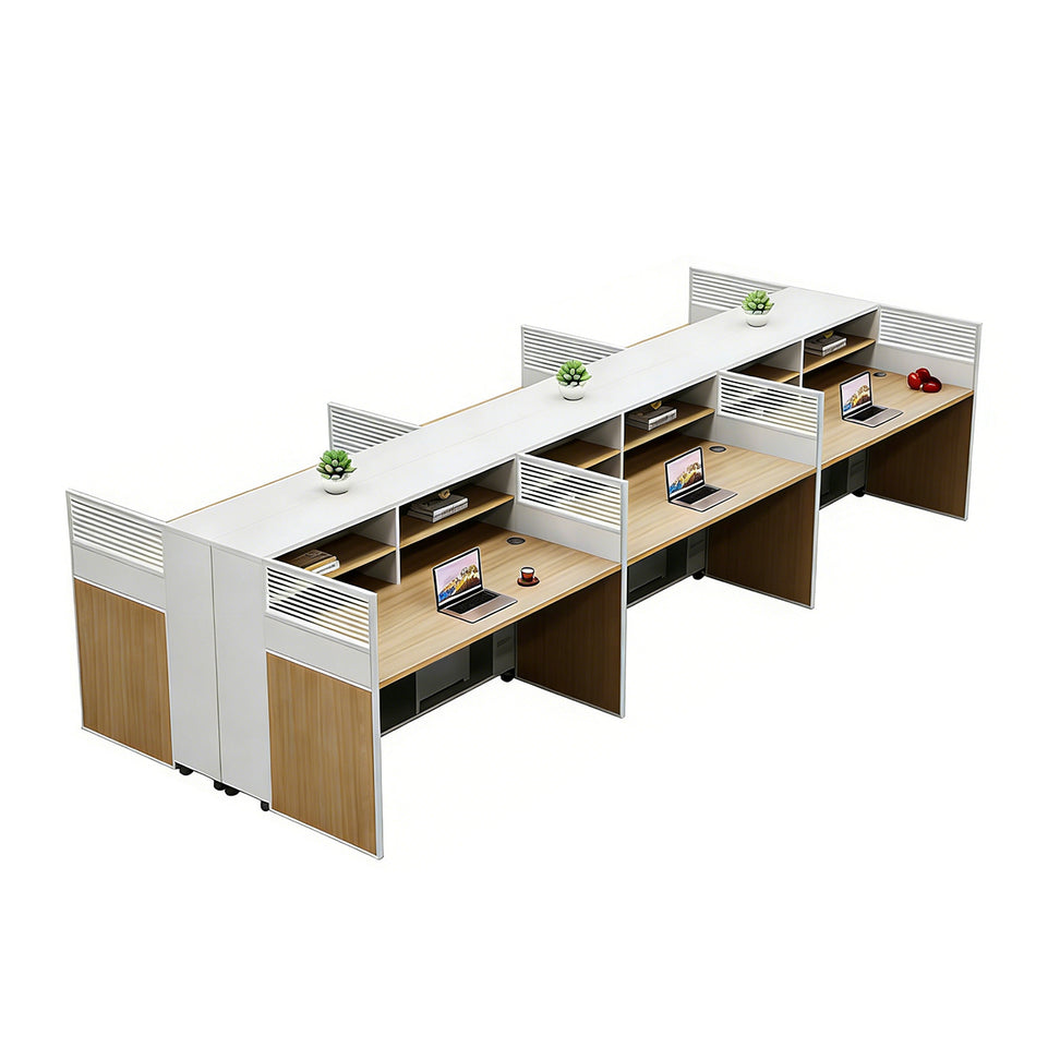 Office Workstation Desk with Lockable, Built-In Outlets & File Drawers for Home Office