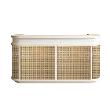 Curved Reception Desk 39-118 in Wide with Rattan, Keyboard Tray & File Drawers for Salon