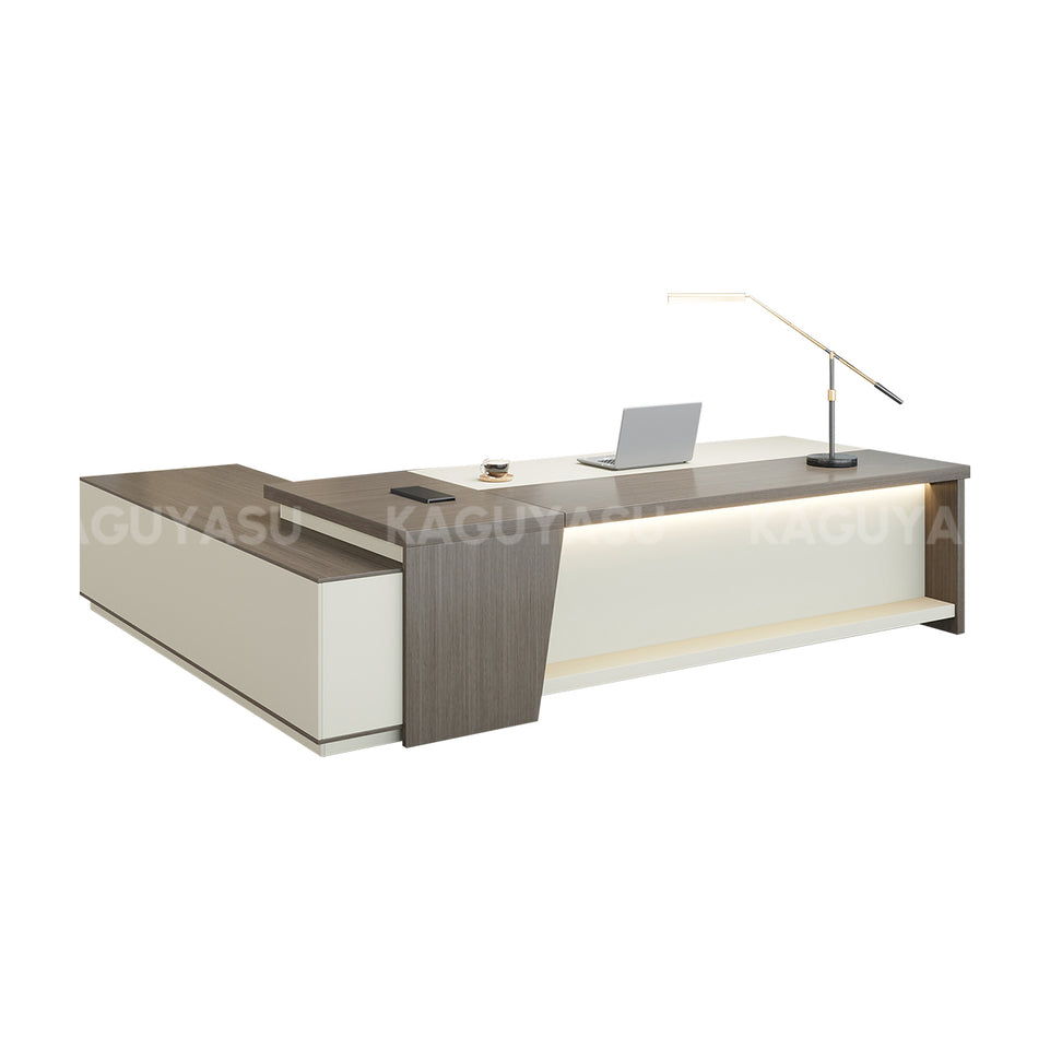 Modern L-Shaped Executive Desk with Large Side Cabinet and LED Lighting LBZ-2142N (In Stock)