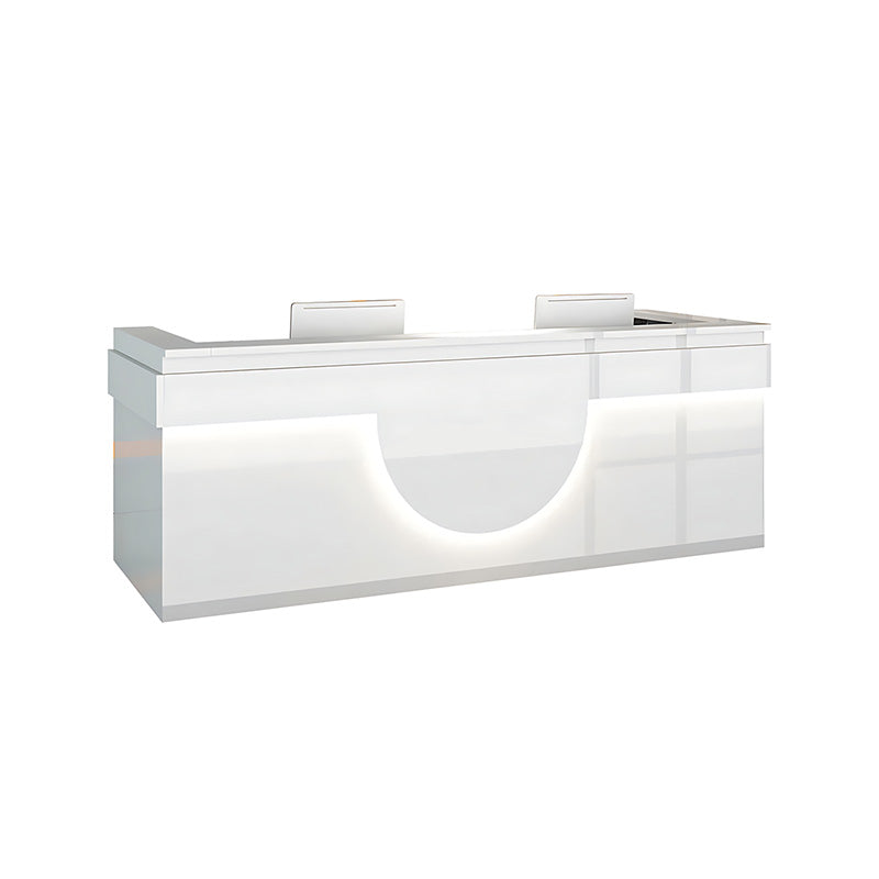 Color-Blocked Curved Straight Front Desk with Shelf and Lockable Drawers for Office JDT-10149