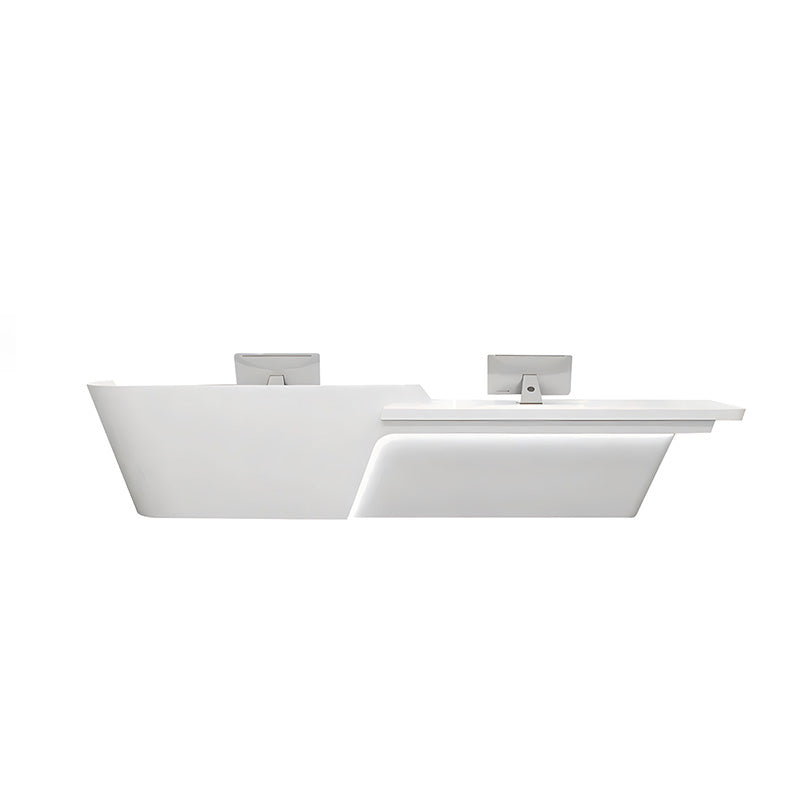 Boat-Shaped Reception Counter with LED Lights and Lockable Drawers for Lobby and Institution JDT-10126