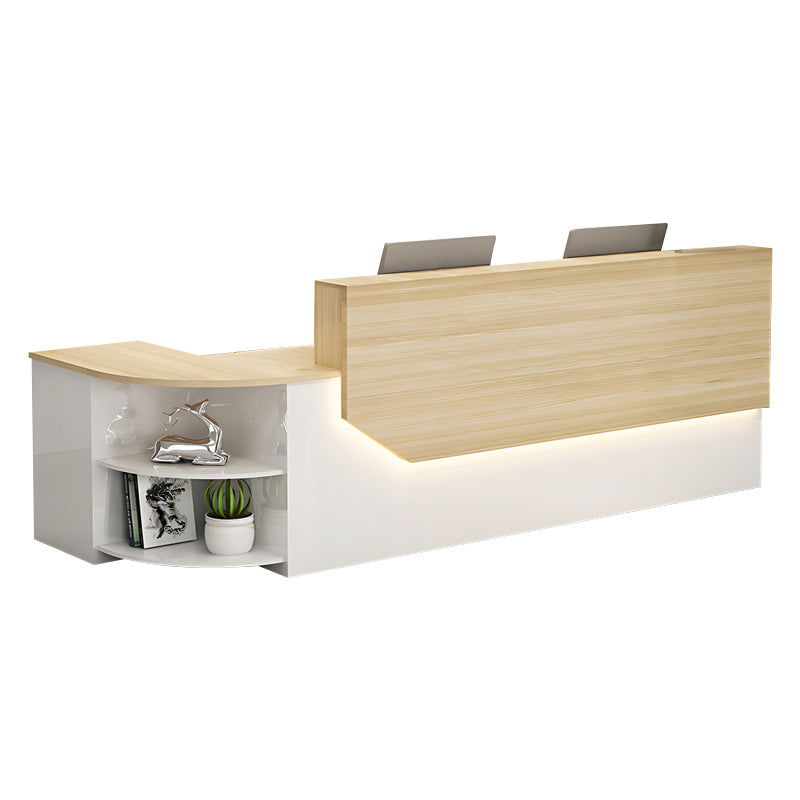 Color-Blocked L-Shaped Reception Desk with Storage for Training Centers and Offices JDT-761