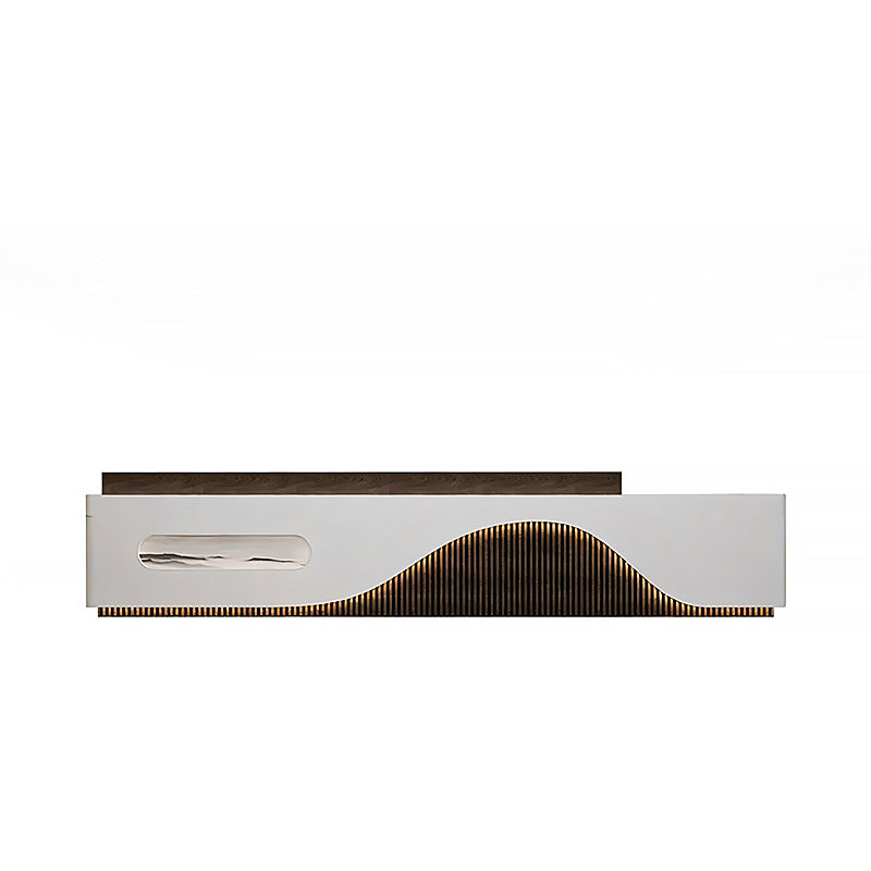 Curved Striped Front Desk with Keyboard Tray and Multiple Cabinets for Commercial Reception JDT-10136