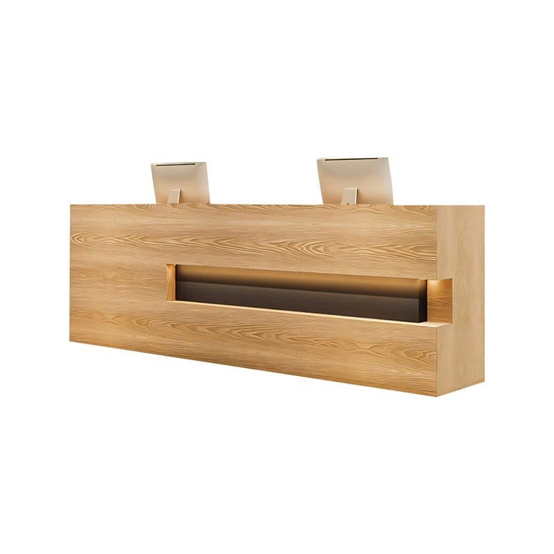 Hollow-Out Straight Solid Wood Reception Desk with Cabinets and Drawers for Clothing Stores and Hotels JDT-014