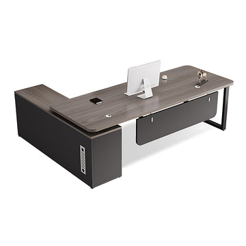 Modern Executive Desk with Curved, Cable Management & Side Storage for Home Office