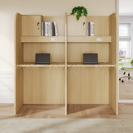 Two-Person Study Carrel Desk with Power Outlets, Cable Management, and Lockable Storage