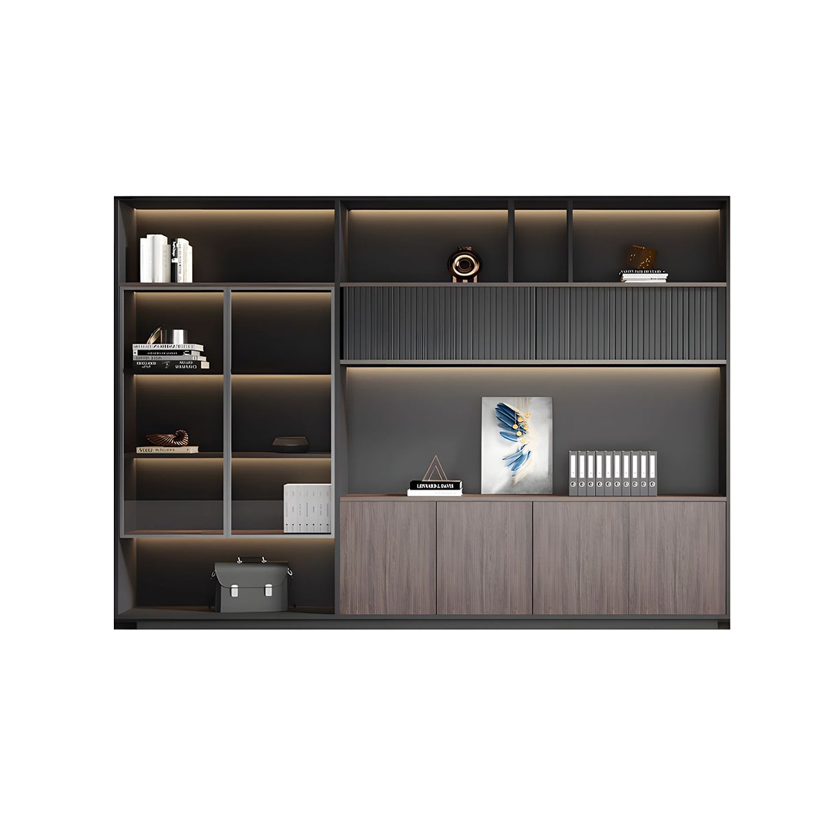 Modern Premium Multi-Functional Office Storage File Cabinet with Glass Doors and Hidden Storage for Executive Desk Background WJG-2168