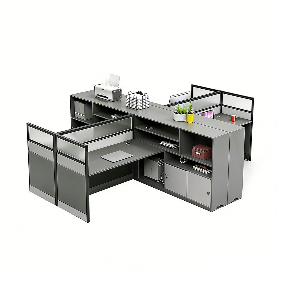 Office Workstation Desk with Privacy Panel, Cable Management & Mobile Pedestal