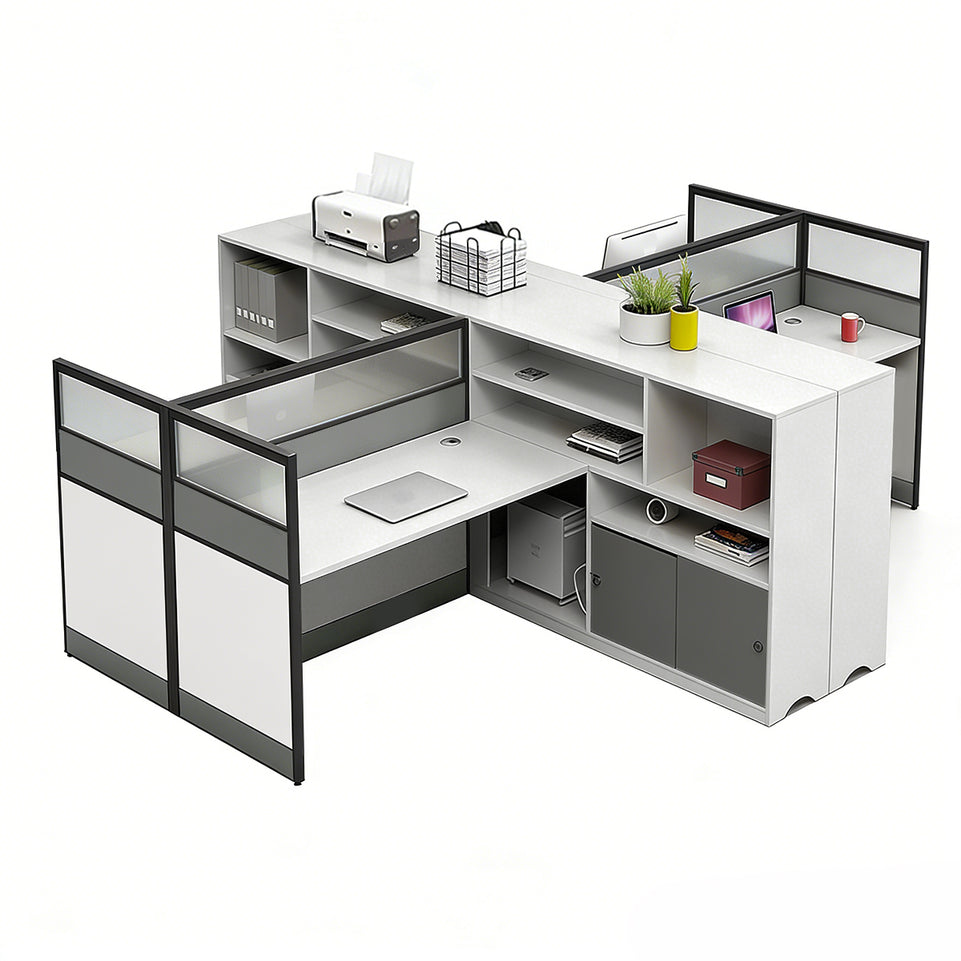 Office Workstation Desk with Privacy Panel, Cable Management & Mobile Pedestal