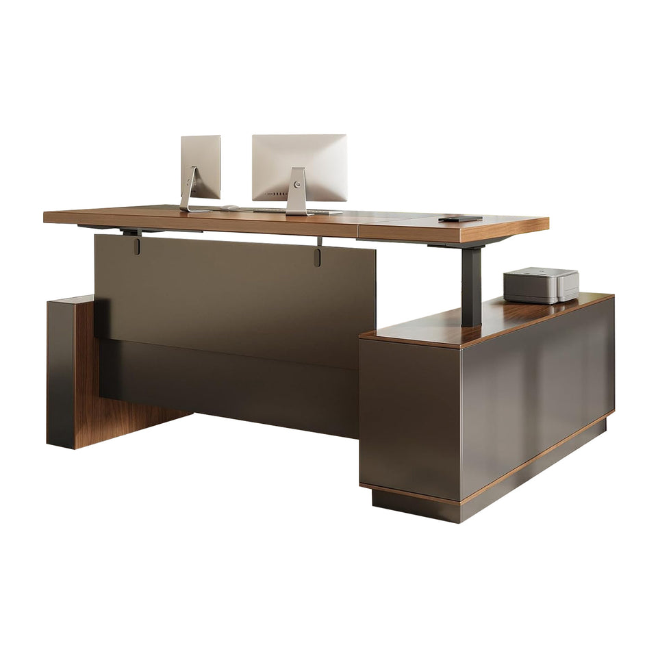 Height-Adjustable Executive Desk with Dual Motors, Power Hub, and Locking Storage(In Stock)