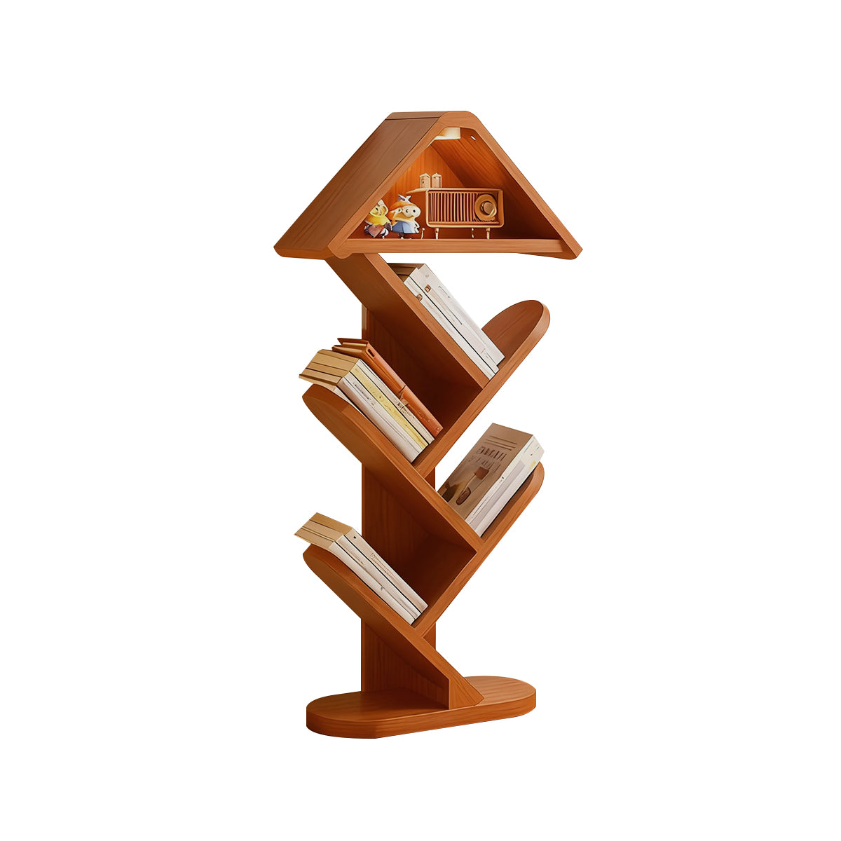 Elegant Solid Wood Tree-Shaped Bookshelf, Floor-Standing Corner Storage Rack, Slim Design, Wall-Aligned Modern Living Room Organizer CWG-2180