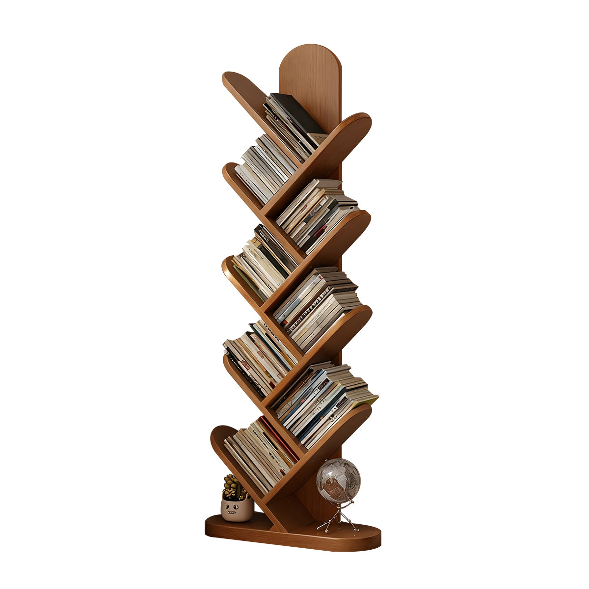 Elegant Solid Wood Tree-Shaped Bookshelf, Floor-Standing Corner Storage Rack, Slim Design, Wall-Aligned Modern Living Room Organizer CWG-2180