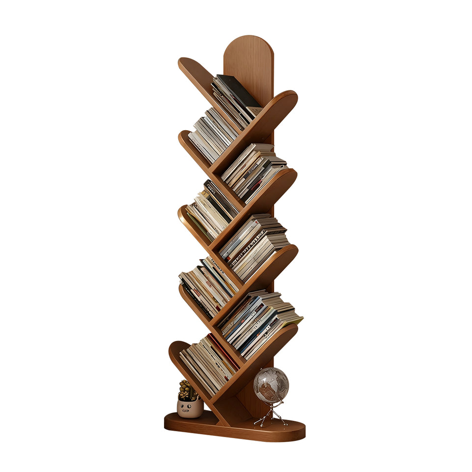 Elegant Solid Wood Tree-Shaped Bookshelf, Floor-Standing Corner Storage Rack, Slim Design, Wall-Aligned Modern Living Room Organizer CWG-2180